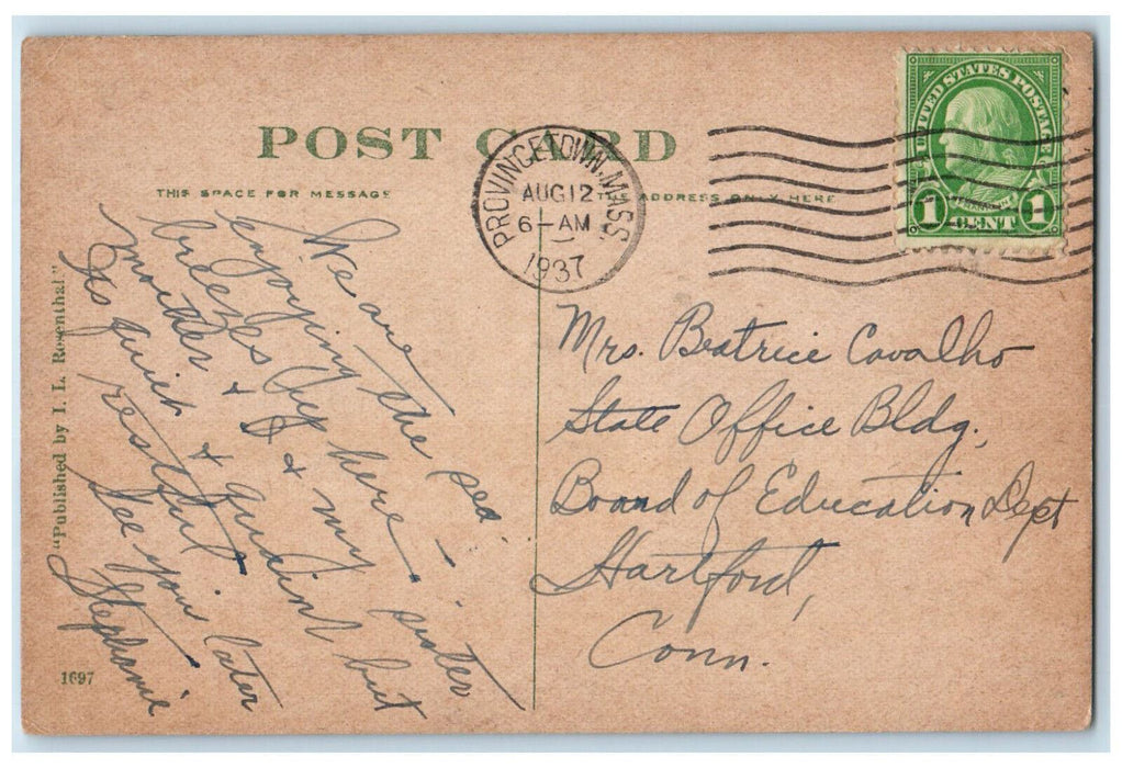 1937 Pilgrim Monument from Wharf Provincetown Massachusetts MA Postcard