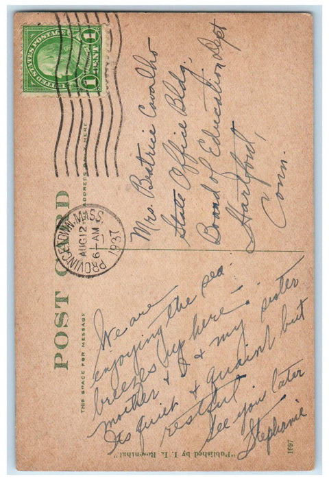 1937 Pilgrim Monument from Wharf Provincetown Massachusetts MA Postcard