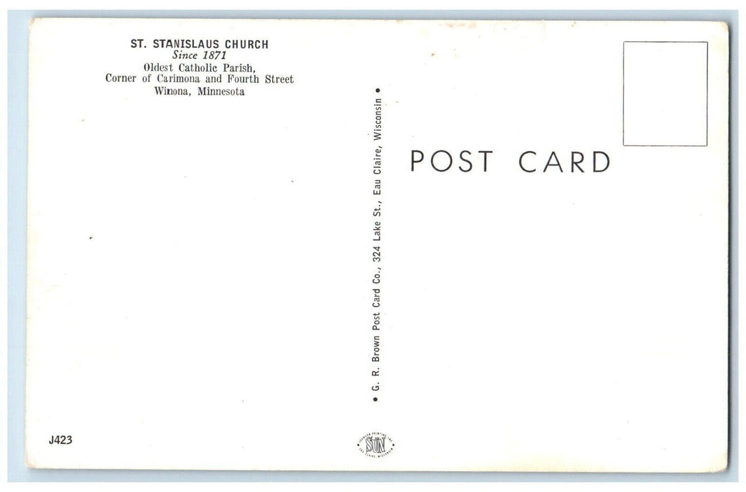 c1960 St. Stanislaus Church Oldest Catholic Parish Carmona Winona Minn Postcard