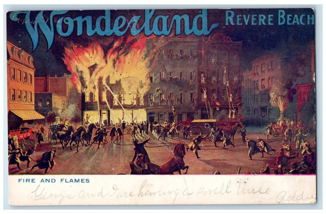 1907 Fire and Flames Wonderland Revere Beach Massachusetts MA Antique Postcard