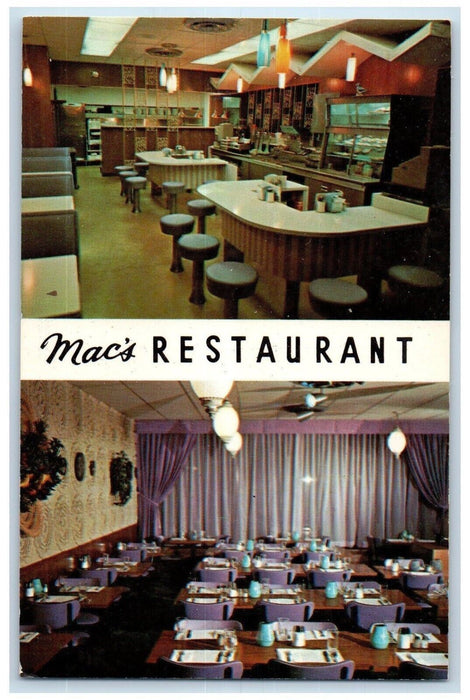 c1960 Mac's Restaurant Famous Good Foods Pancakes Rochester Minnesota Postcard