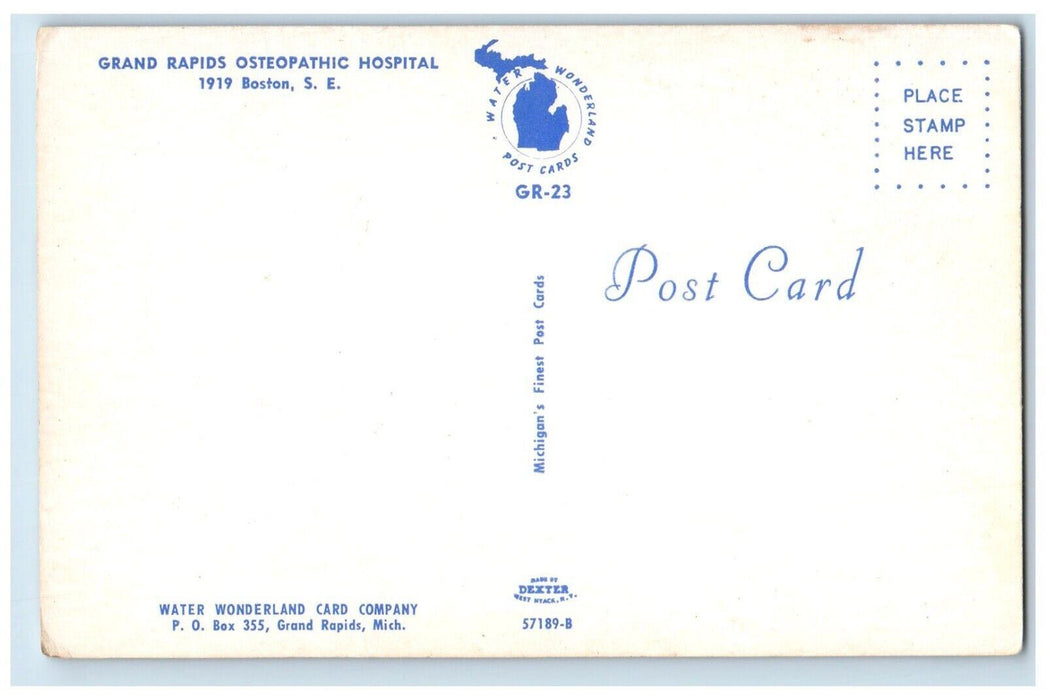 c1960 Grand Rapids Osteopathic Hospital Exterior Park Boston Michigan Postcard