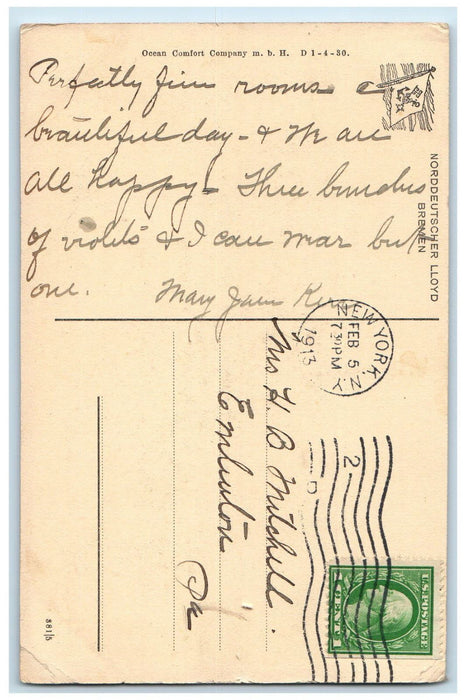 1913 Express Steamer Kroprinzessin Cecilie in New York Harbor NY Postcard