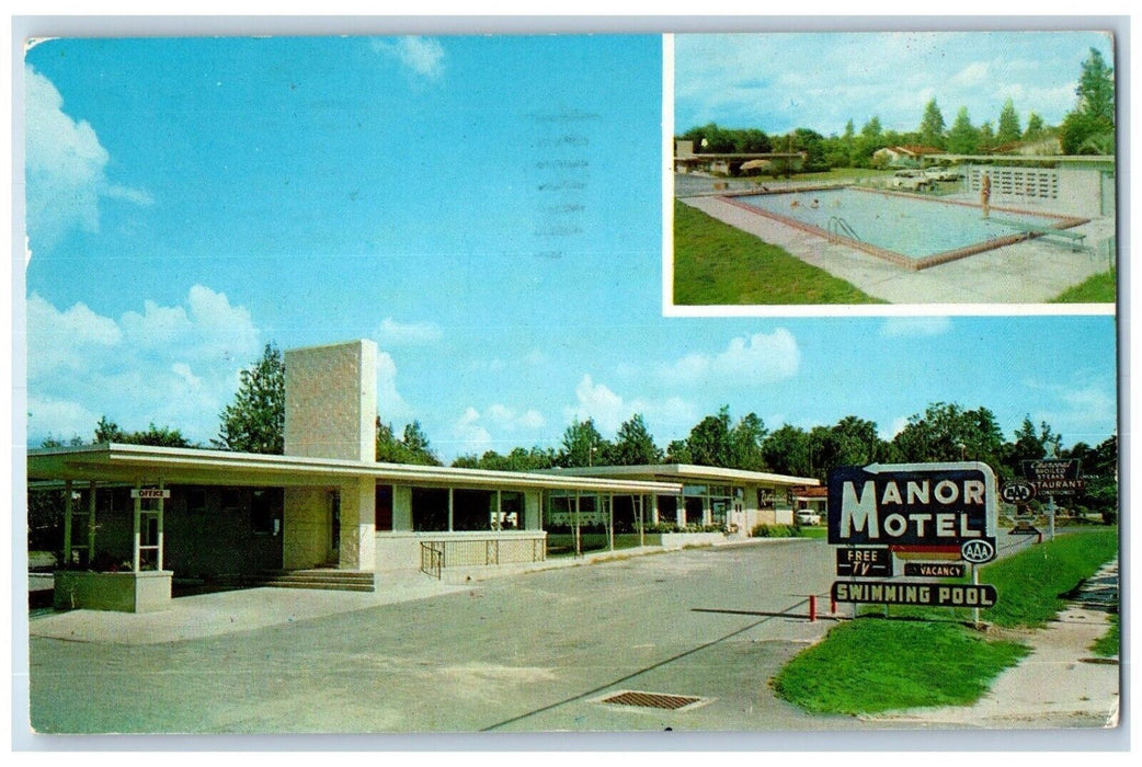 1962 Manor Motel Restaurant North Edge Exterior Gainesville Florida FL Postcard