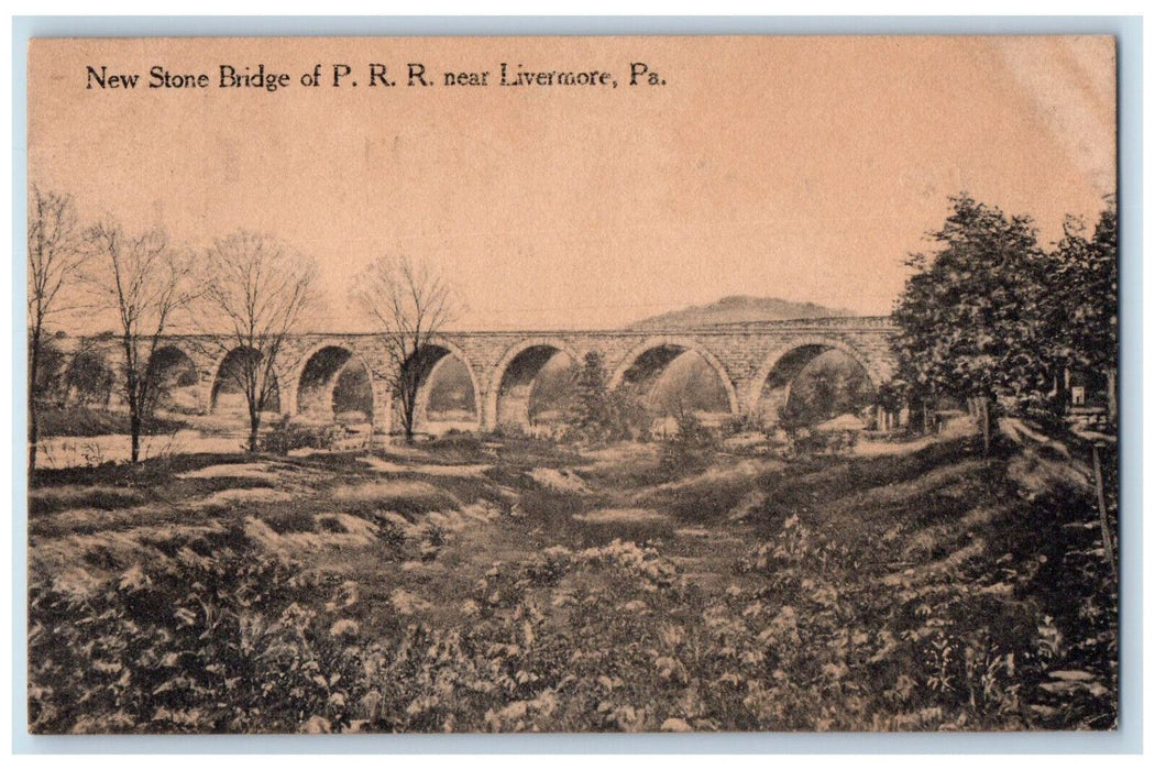 c1910 New Stone Bridge of P.R.R. Near Livemore Pennsylvania PA Postcard