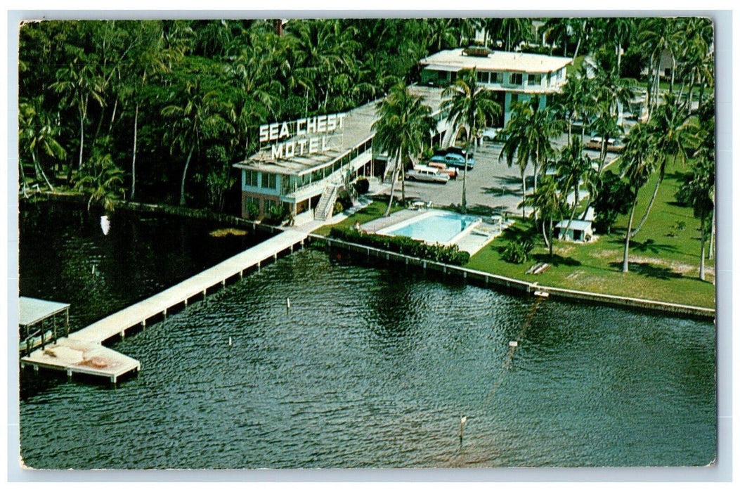 c1960 Sea Chest Motel First St. Caloosahatchee River Fort Myers Florida Postcard