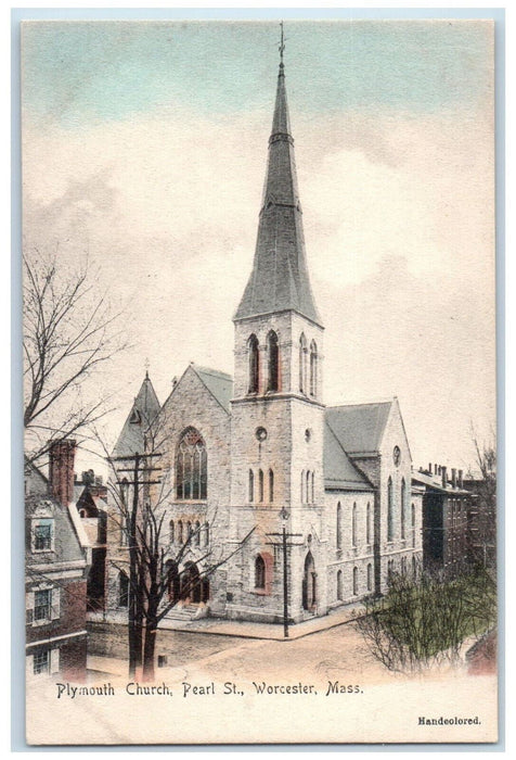 c1905 Plymouth Church Pearl St. Worcester Massachusetts MA Antique Postcard