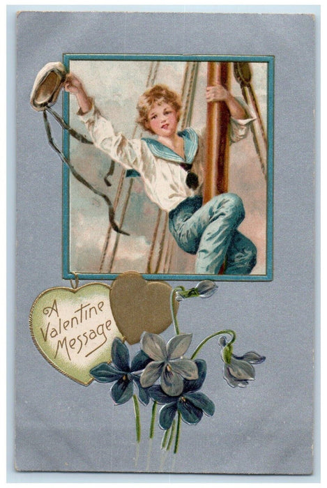 c1910's Valentine Message Hearts Pansies Flowers Winsch Back Embossed Postcard