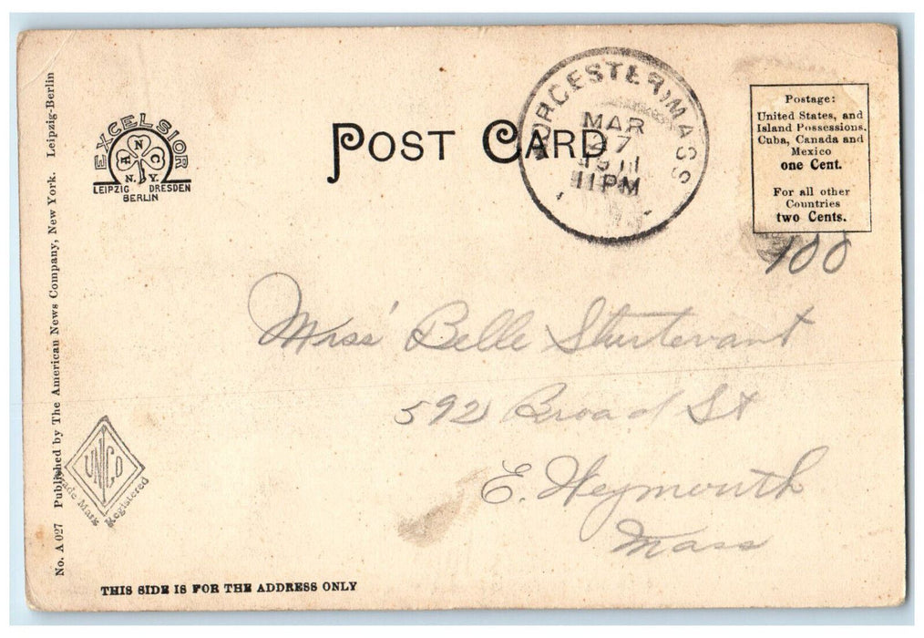 1911 South High School Worcester Massachusetts MA Antique Posted Postcard