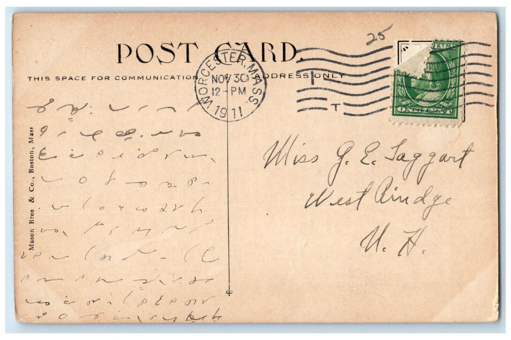1911 Clark University Worcester Massachusetts MA Antique Posted Postcard