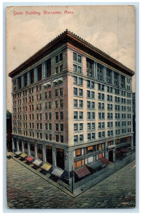 1909 Slater Building Worcester Massachusetts MA Antique Posted Postcard