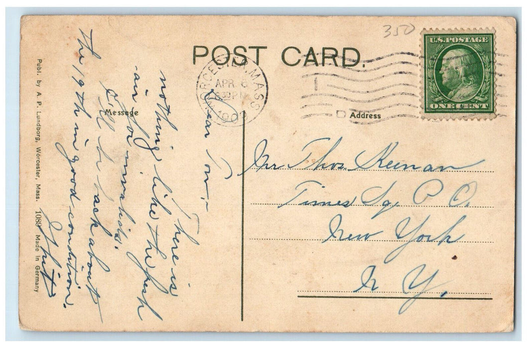 1909 Slater Building Worcester Massachusetts MA Antique Posted Postcard