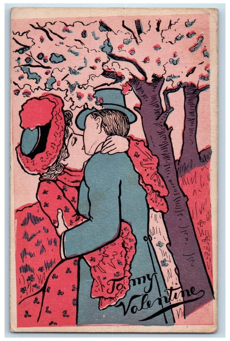 1906 Valentine Sweet Couple Kissing Romance Under The Tree Albany NY Postcard