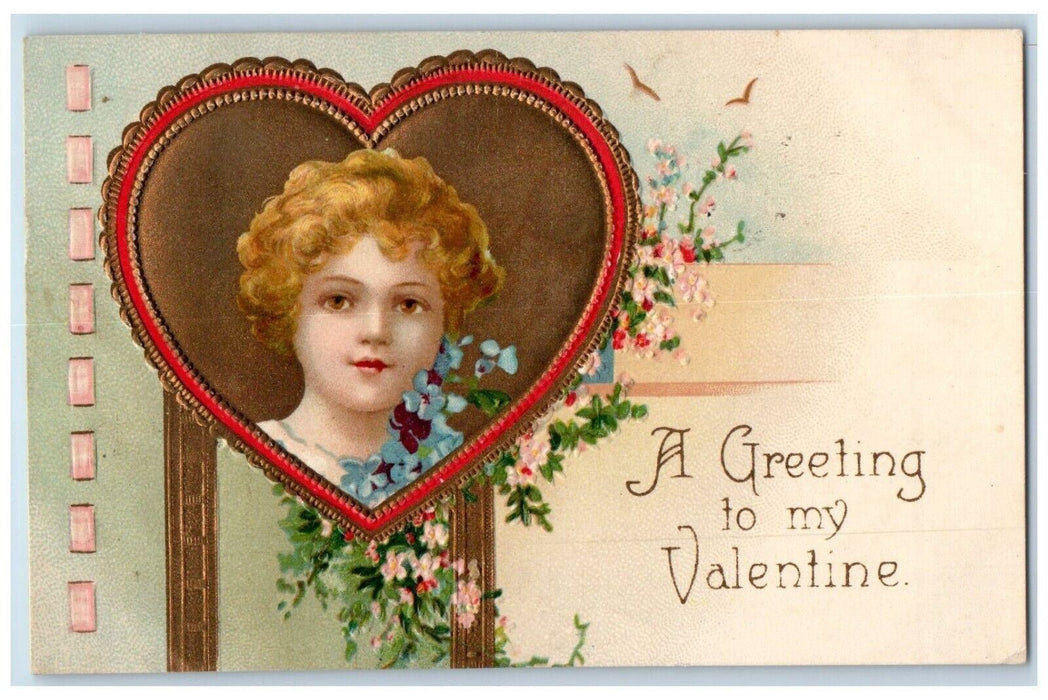 1909 Valentine Greetings Pretty Girl In Heart Pansies Clapsaddle Posted Postcard