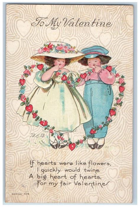 c1910's Valentine Fat Girls Heart Flowers Embossed Rockville CT Antique Postcard