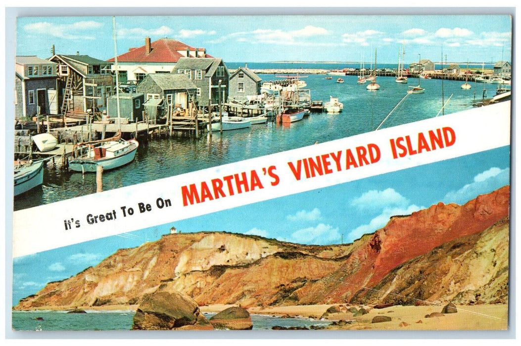 1975 It's Great To Be on Martha's Vineyard MA Menemsha MA Multivew Postcard