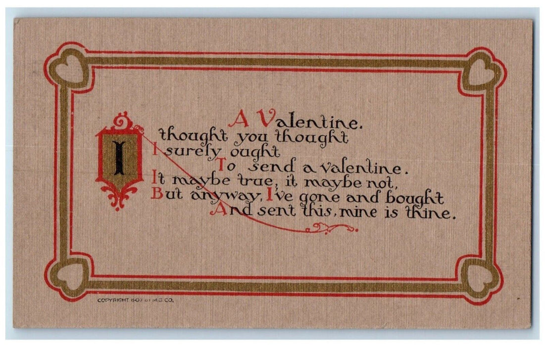 1907 Valentine Thought Minimalist Arts Crafts Hearts Springfield MA Postcard