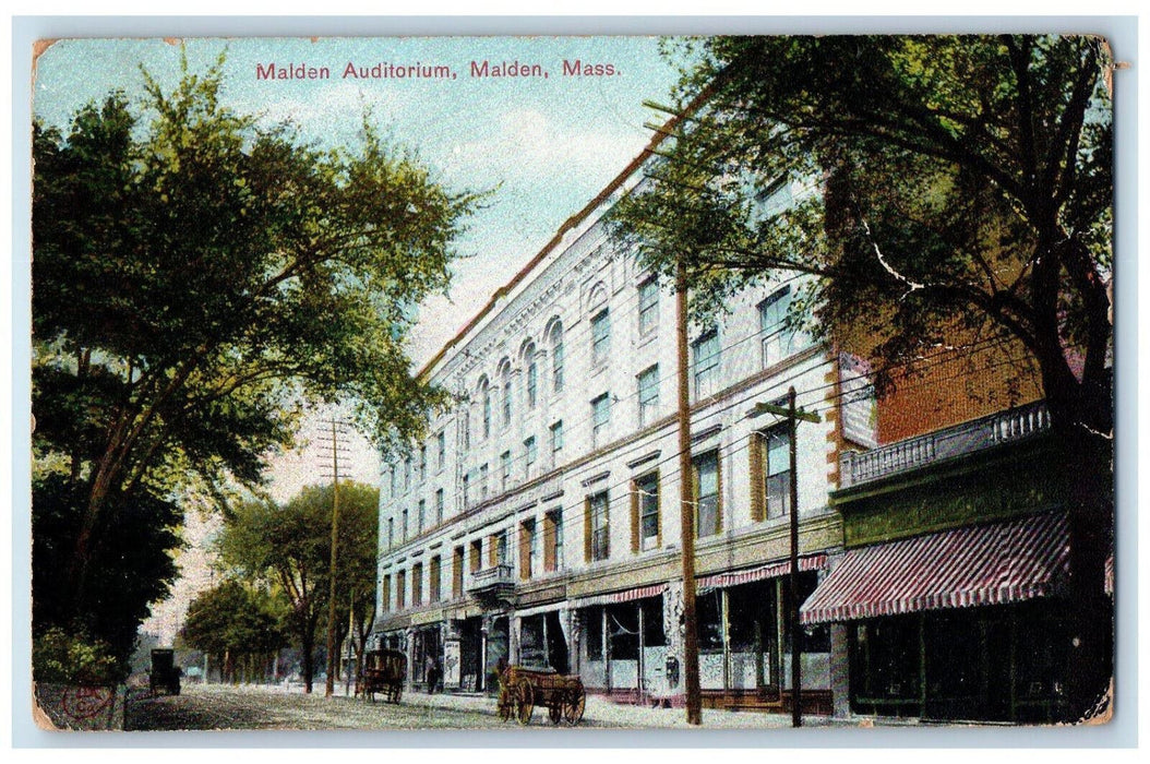 1909 Malden Auditorium Malden Massachusetts MA Antique Posted Postcard