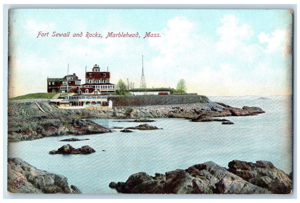 c1910 Fort Sewall and Rocks Building Marblehead Massachusetts MA Postcard