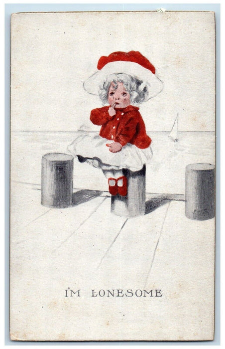 c1910's Valentine Lonely Girl Steamer Boat Sheahan Posted Antique Postcard