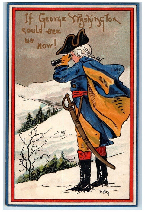 c1910's George Washington Sword Telescope Winter Embossed HBG Antique Postcard