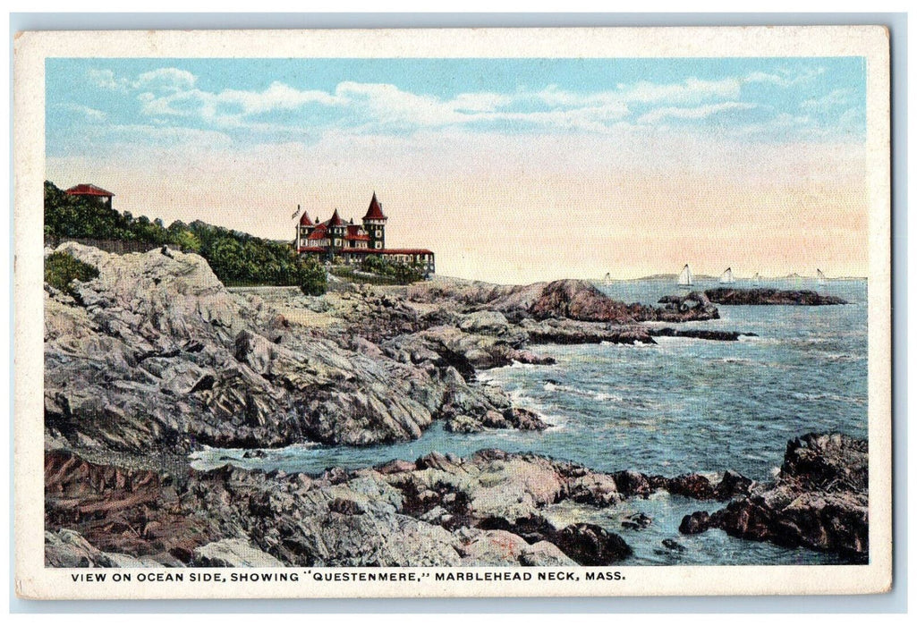 c1920's View on Ocean Side Showing Questenmere Marblehead Neck MA Postcard