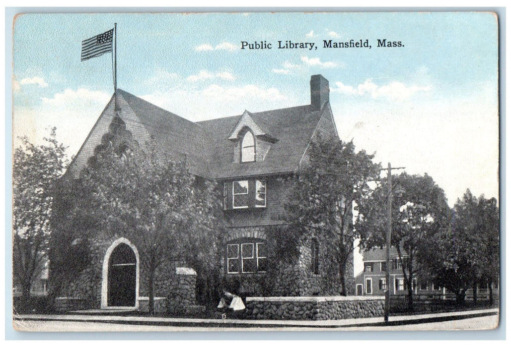 c1910 Public Library Mansfield Massachusetts MA Antique Unposted Postcard