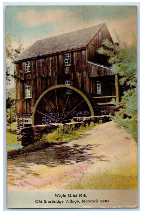 1951 Wight Grist Mill Old Sturbridge Village Massachusetts MA Postcard