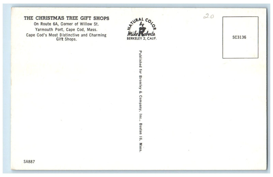 c1960's The Christmas Tree Gift Shops Cape Cod Massachusetts MA Postcard
