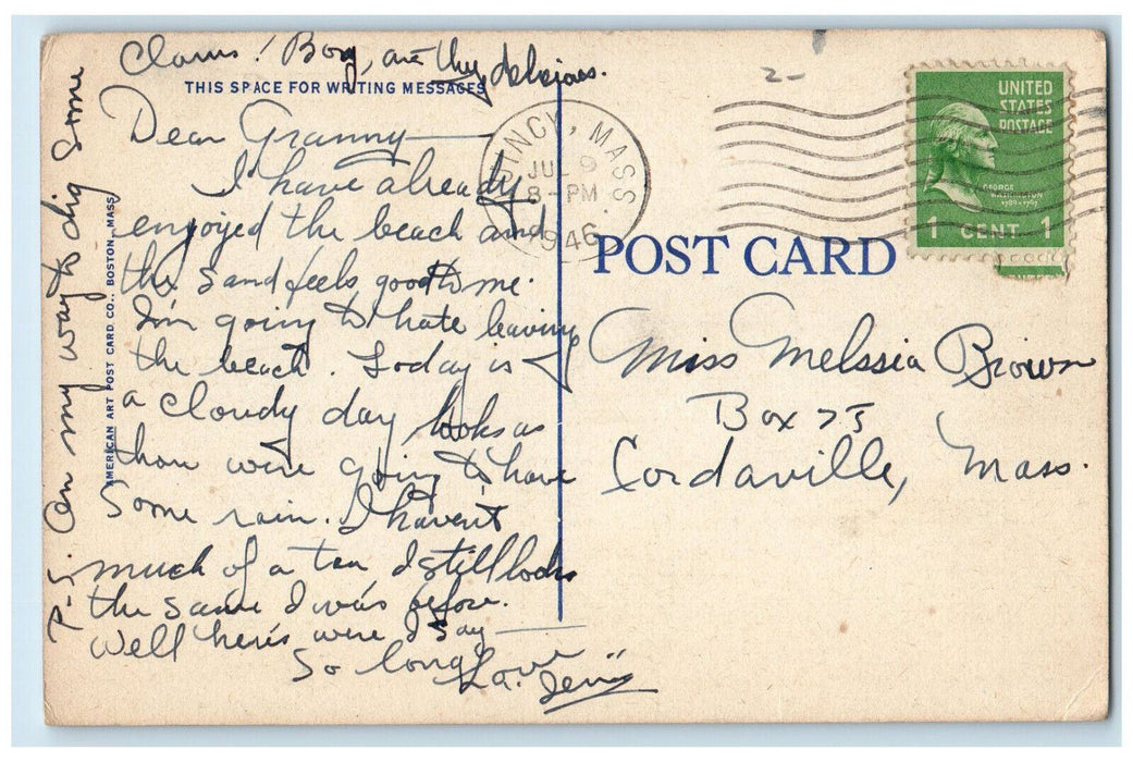 1946 Surf Bathing Wollaston Beach Quincy Massachusetts MA Vintage Postcard