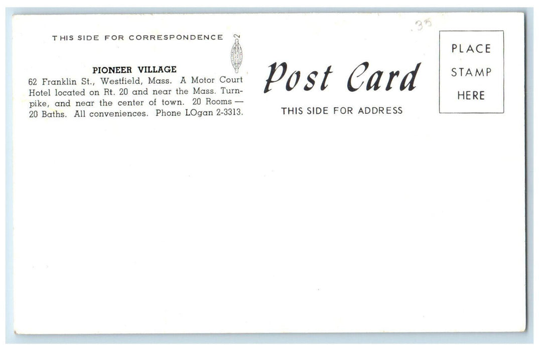 c1940's Pioneer Village Westfield Massachusetts MA Vintage Unposted Postcard