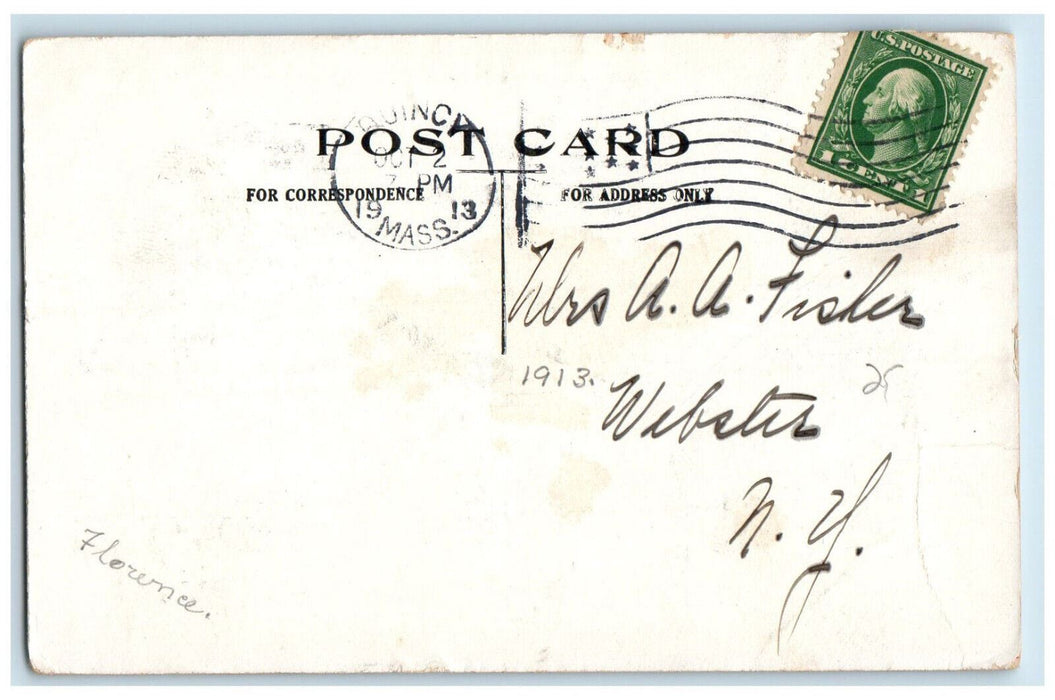 1913 Dutch Girl Checking Mail Pen Ink Quincy Massachusetts MA Message Postcard