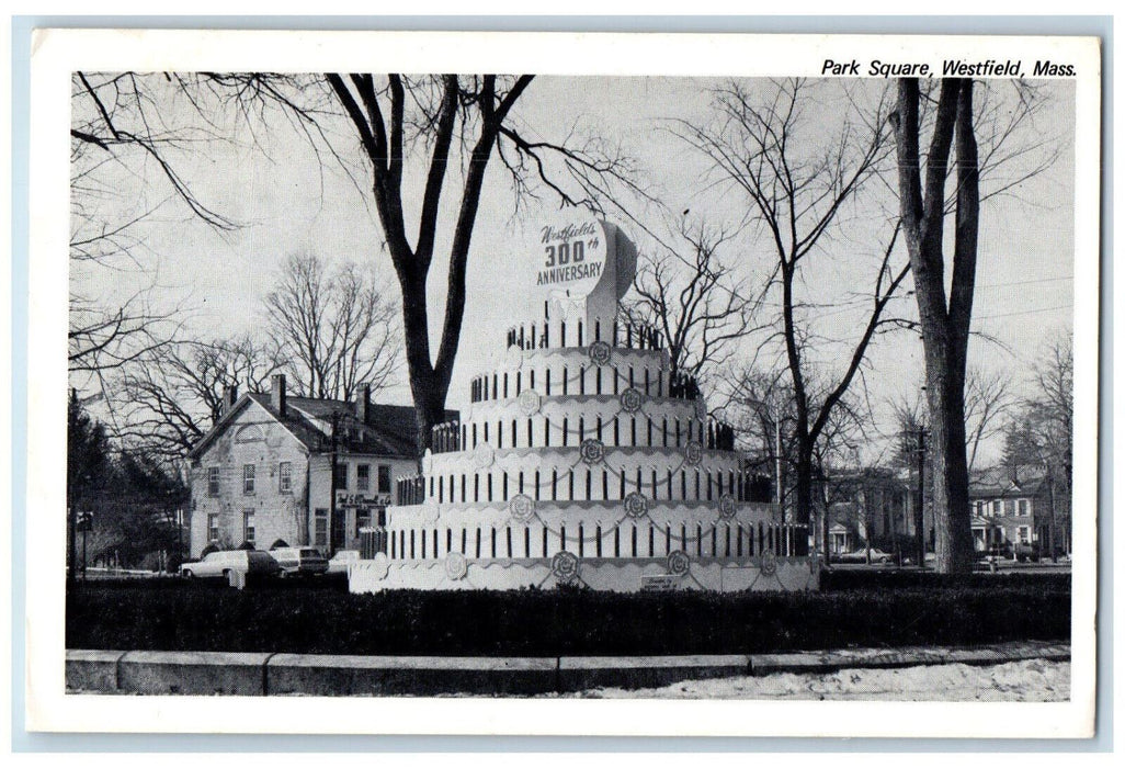 c1940's Cake Monument 300th Anniversary Park Square Westfield MA Postcard