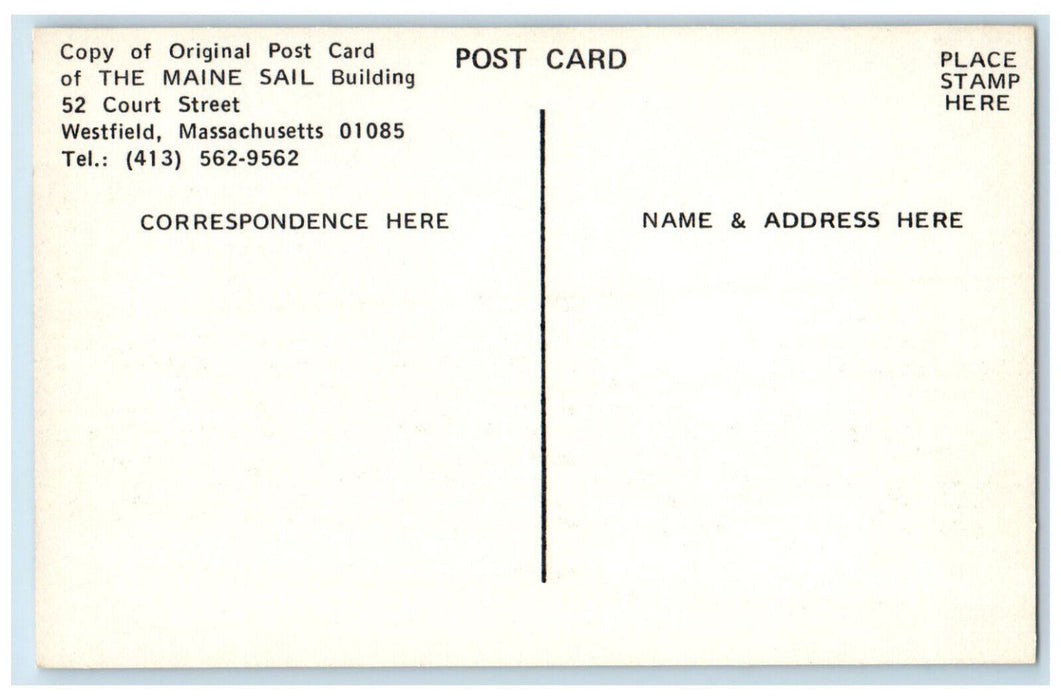 c1970's The Maine Sail House Westfield Massachusetts MA Reprinting Postcard