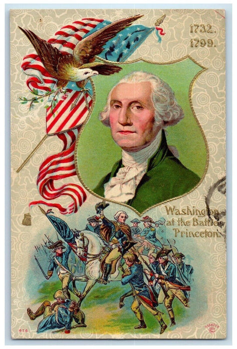 1912 George Washington At The Battle Princeton War Patriotic Embossed  Postcard