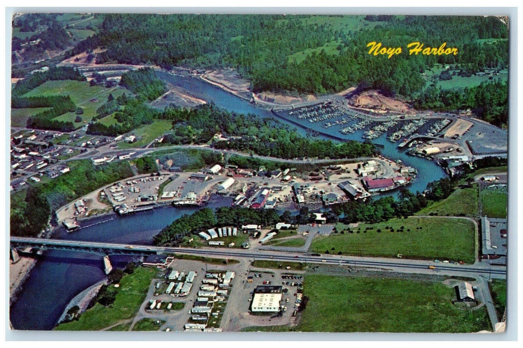 1970 Air View Noyo Harbor & Fishing Village Fort Bragg California CA Postcard