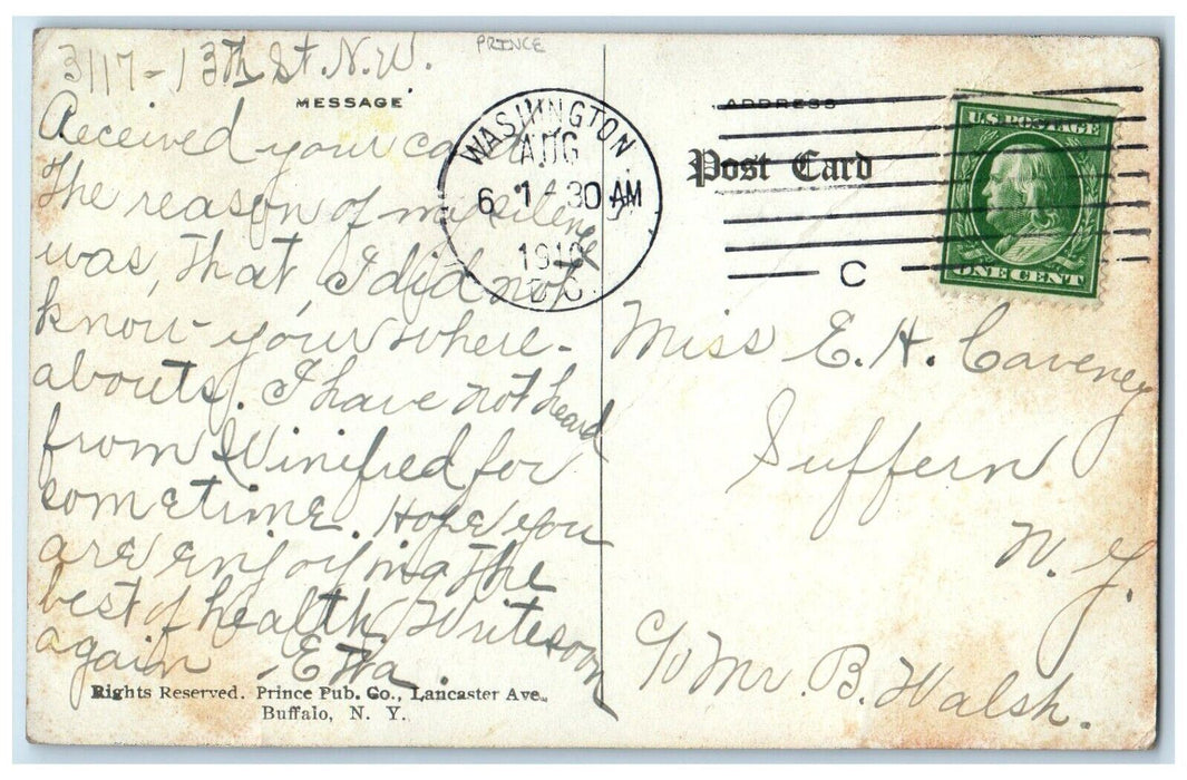 1910 Poem Pansies Flowers Prince Washington DC Posted Antique Postcard
