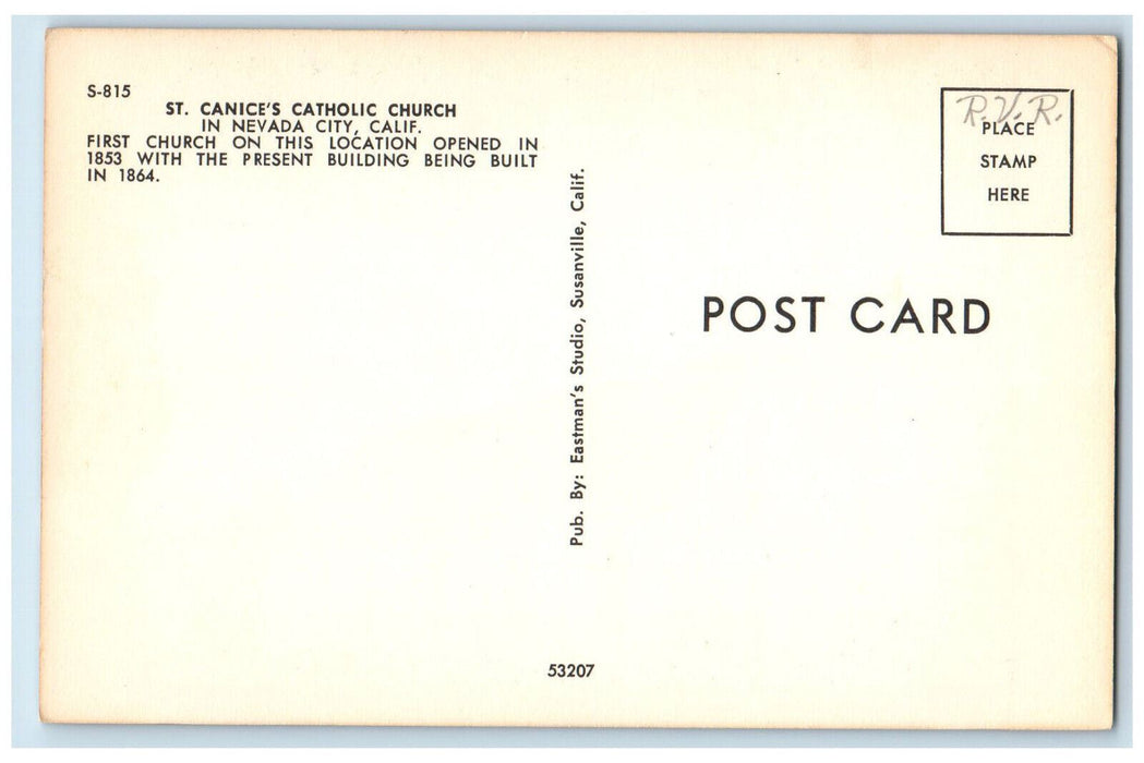 c1950's St. Canice's Catholic Church Nevada City California CA Postcard