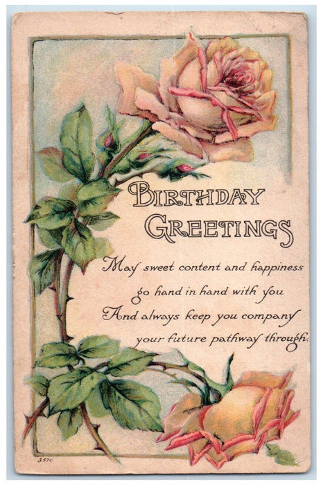 1915 Birthday Greetings Message Roses Flowers Atlantic City NJ Antique Postcard