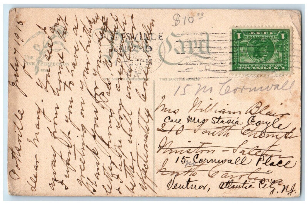1915 Birthday Greetings Message Roses Flowers Atlantic City NJ Antique Postcard