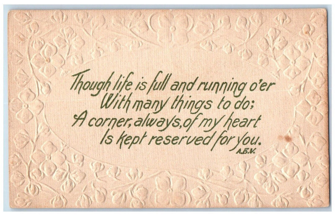 c1910's Motto Message Flowers Embossed Prince AEV Unposted Antique Postcard