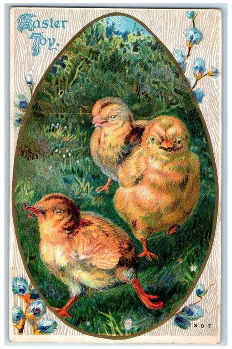 c1910's Easter Joy Chicks Egg Pipe Berry Embossed Unposted Antique Postcard