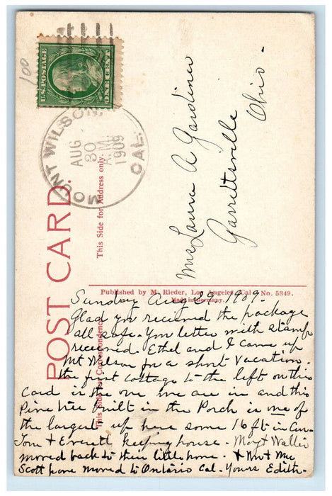 1909 Bungalows on Mount Wilson California CA Antique Posted Postcard