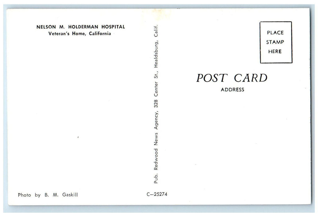 c1950's Nelson M Holderman Hospital Veterans Home California CA Postcard