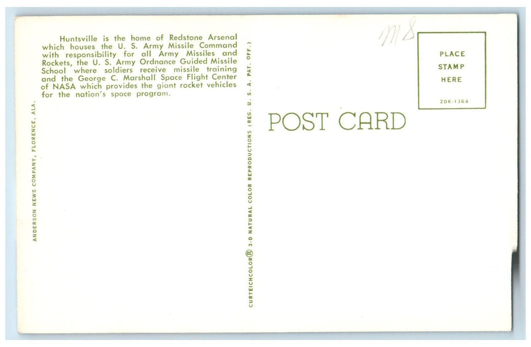 Greetings From Rocket City Huntsville AL, Home Of The Redstone Arsenal Postcard