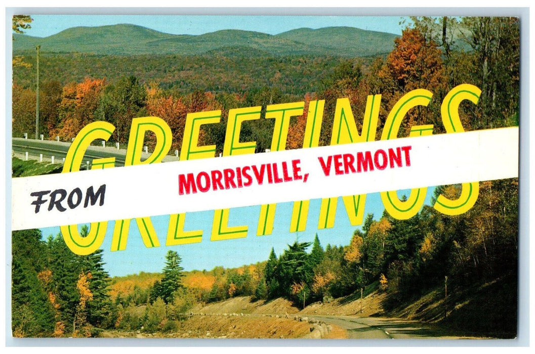 Greetings From Morrisville Vermont VT Highway Mountain Dual View Postcard