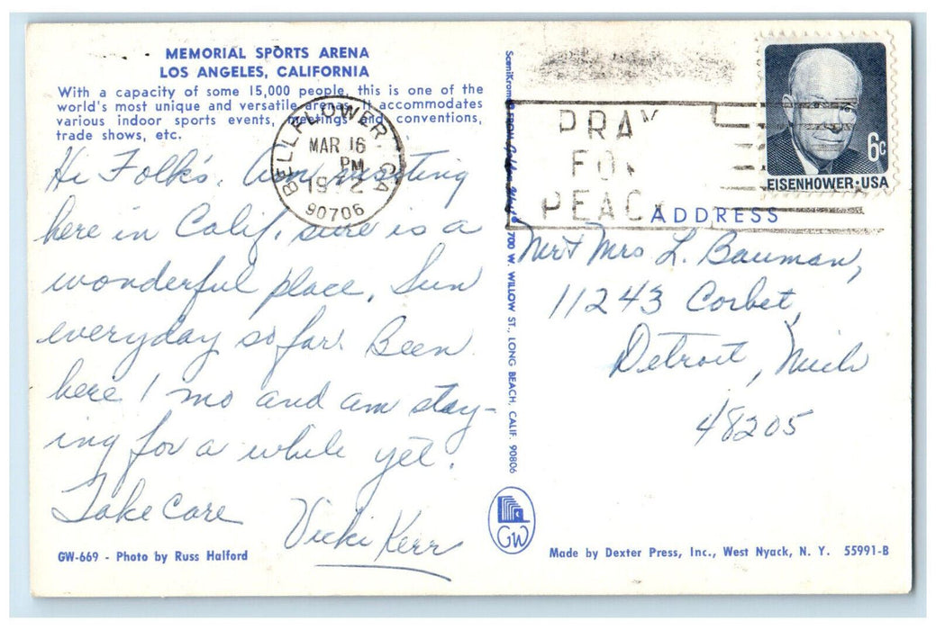 1972 Los Angeles Memorial Sports Arena Indoor Scene California CA, Postcard