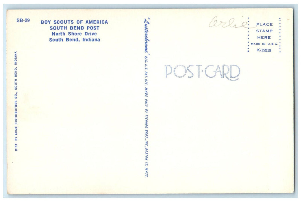 Boy Scouts Of America South Bend Post North Shore Drive Indiana IN Postcard