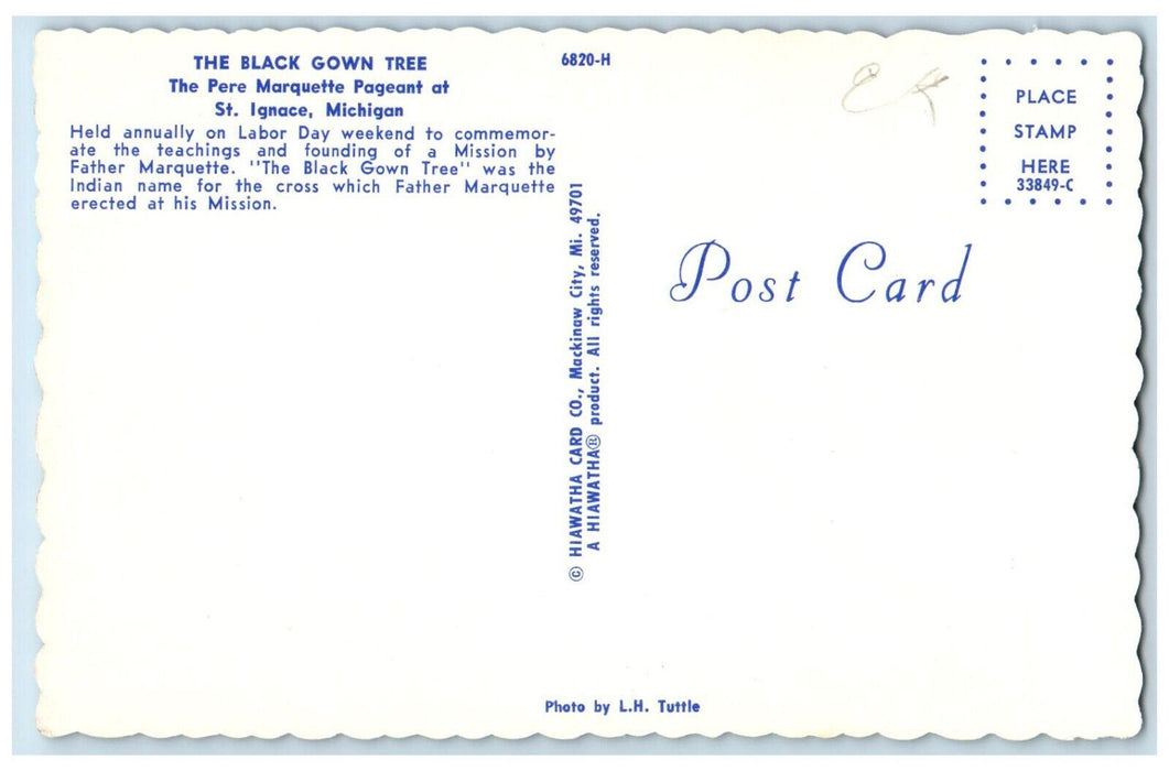 The Black Gown Tree The Pere Marquette Pageant St. Ignace Michigan MI Postcard