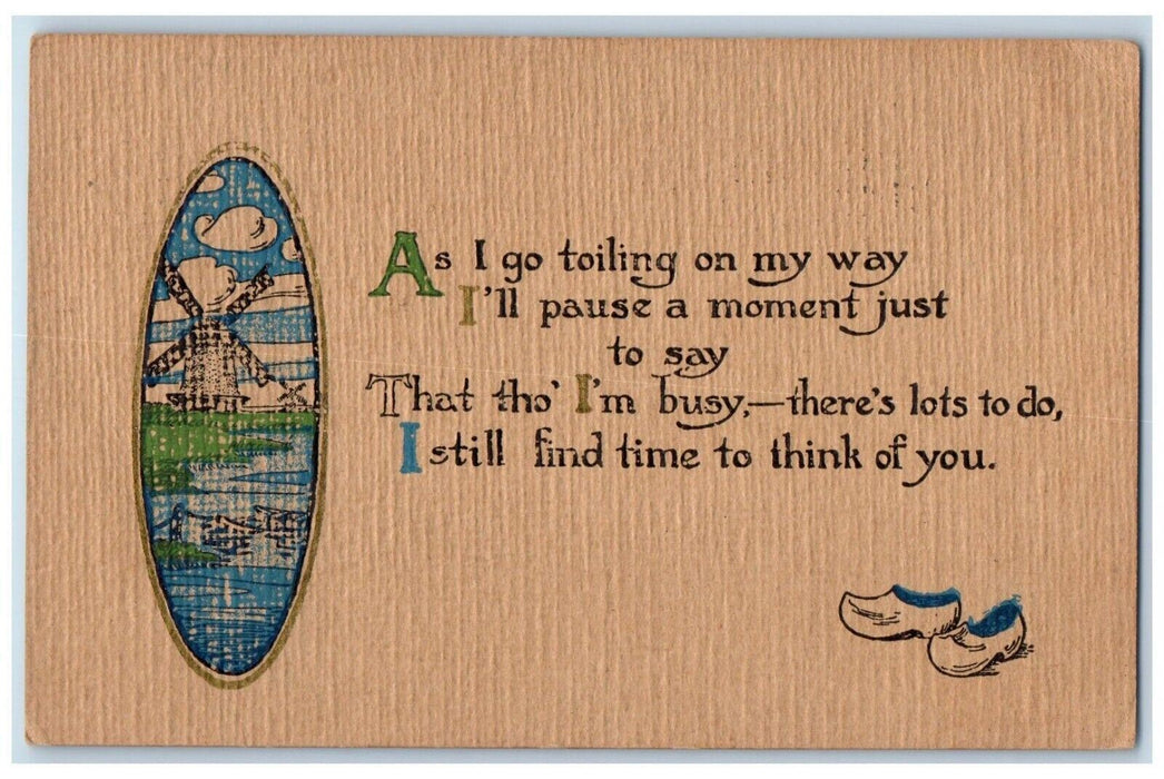 c1910's Motto Dutch Shoes Windmill Everett New York NY Posted Antique Postcard